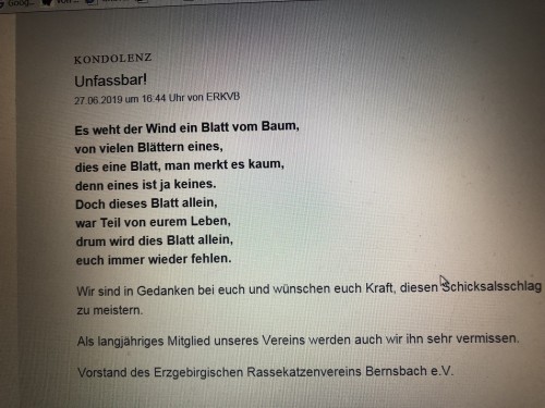 Eure Kondolenz im Trauerportal der LVZ hat uns sehr gut getan, Dankeschön.